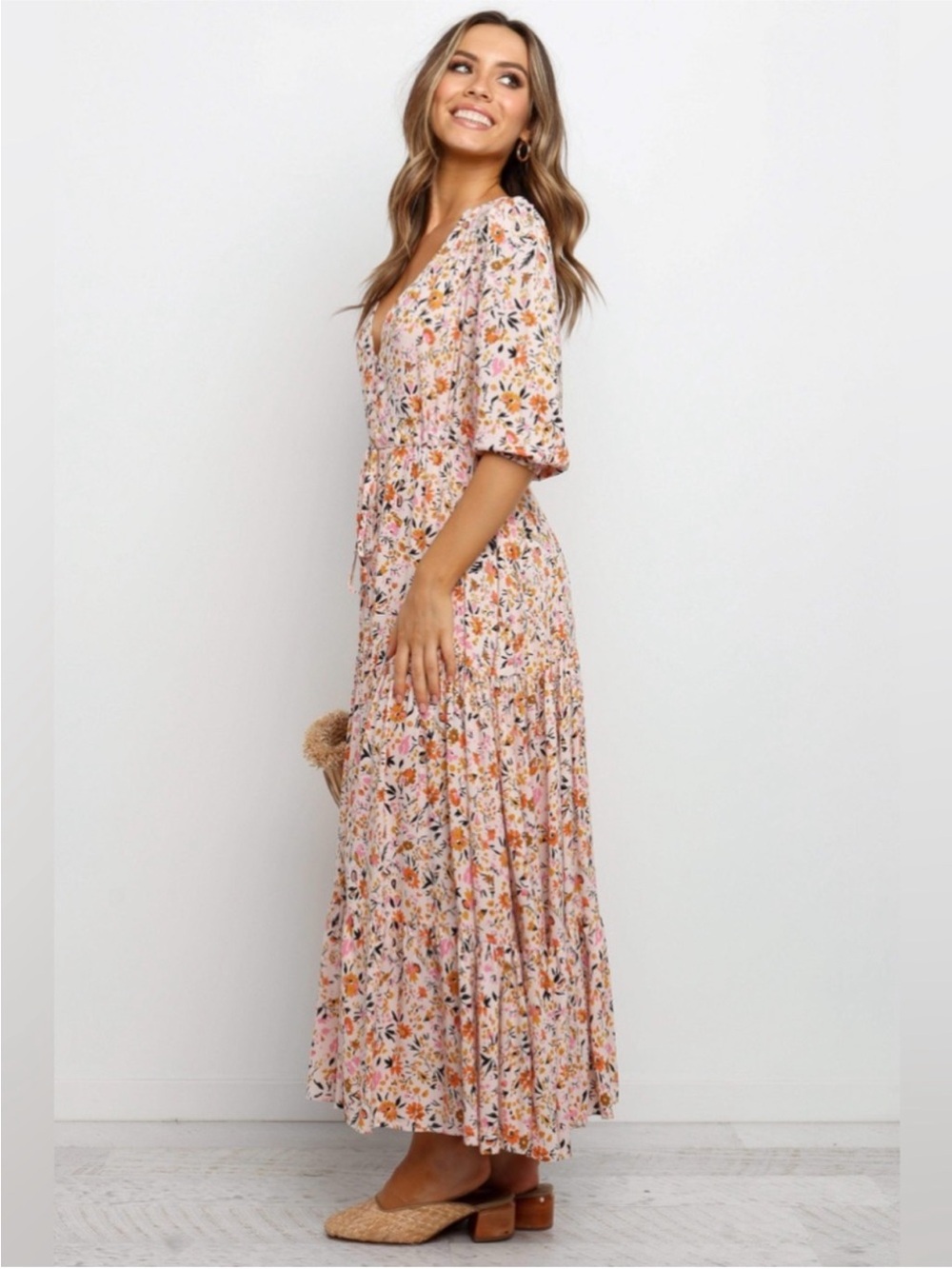 Petal & Pup Kelda Maxi Dress Size Small Floral Beige Orange - Picture 3 of 15